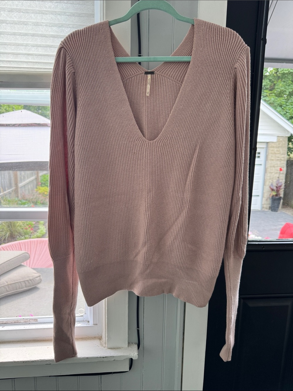 Free People Blush Ribbed V-Neck Sweater